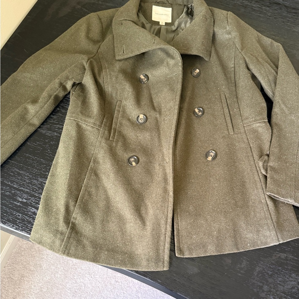 Thread & Supply Green Pea Coat with Classic Design